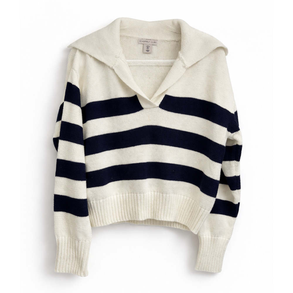Sincerely Jules Cream & Navy Striped Knit Sweater – Size L